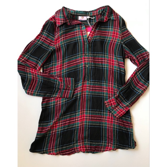 MarleyLily Women’s Collared Layering Half Button Down Plaid Tunic Top Medium - Picture 3 of 8